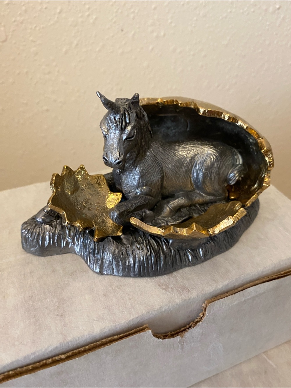 Vtg RICKER PEWTER Unicorn Horse Hatching gold 3351/5500 LTD ED